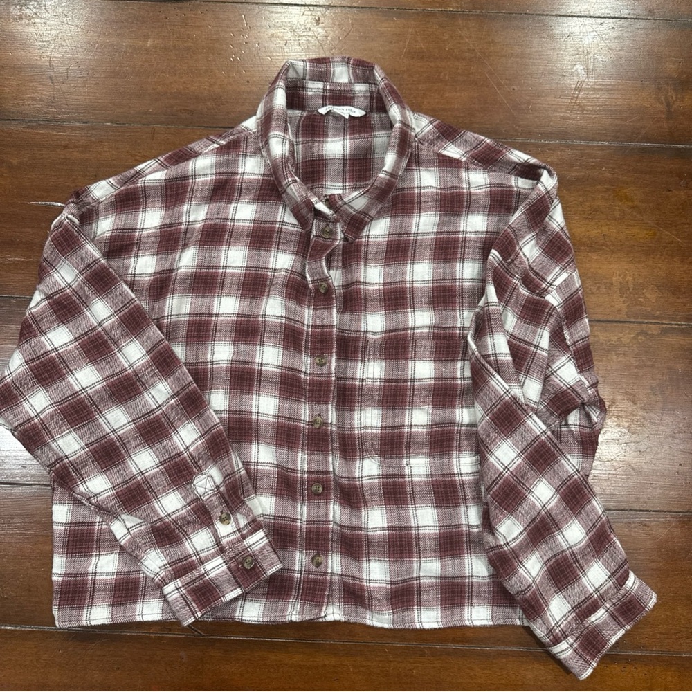 American Eagle Outfitters Maroon and White Plaid Shirt
